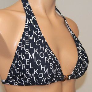 NWT Michael Kors Logo Swimsuit Bikini Halter Bra Top Size L (Med)New Navy Halter